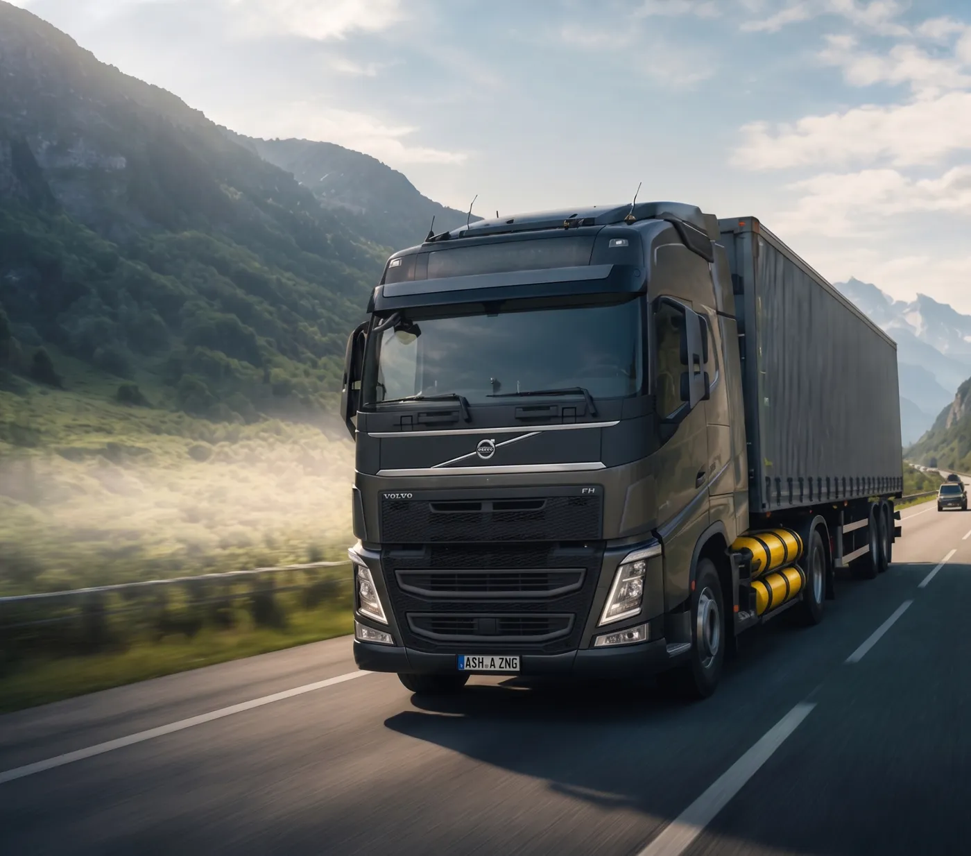 Caminhão Volvo FH com sistema Diesel + Gás (Dual Fuel) na estrada